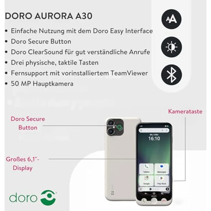 DORO Aurora A30, Smartphone mit 128 GB Speicher, 6,1 Zoll Display, Dual SIM, Graphit – Bild 2