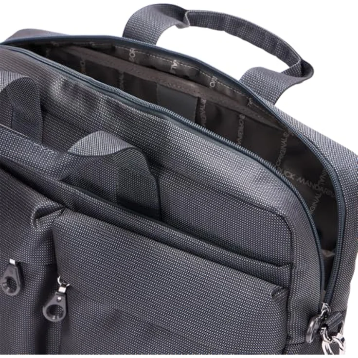 Mandarina Duck MD20 Briefcase, Laptop- und Tablet-Tasche mit Two Way Zipper, grau, für bis zu 15 Zoll Laptops, inklusive Schulterriemen – Bild 3
