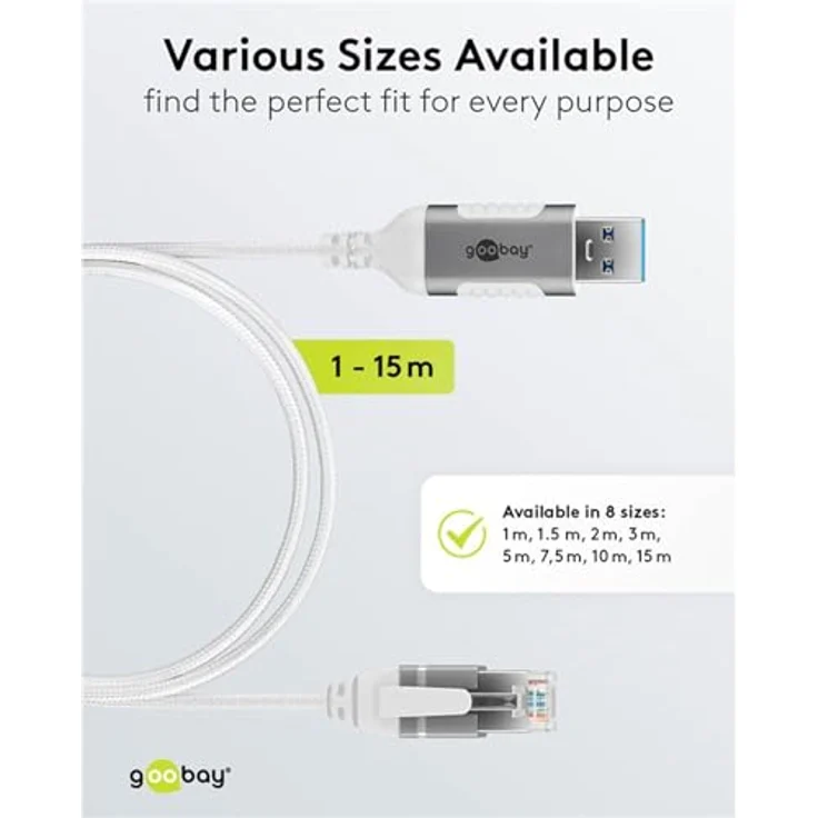 Goobay Ethernet-Kabel USB-A 3.0 auf RJ45 Slim, 5 m, bis zu 1 Gbit/s, weiß – Bild 9