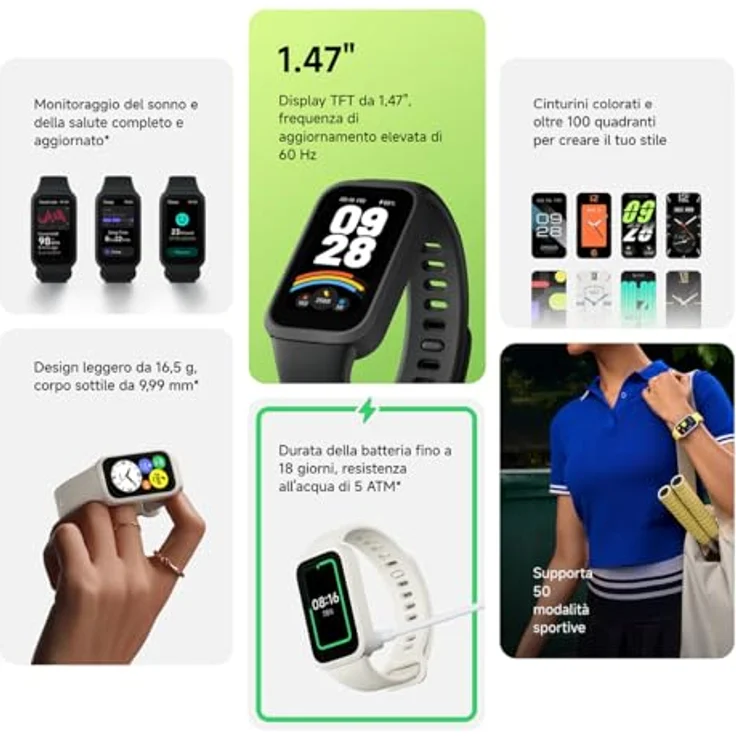 Xiaomi Smart Band 9 Active Schwarz – 1.47" TFT, 450 Nits, 18 Tage Akku, 50 Sportmodi, SPO₂-Sensor, 5ATM Wasserdicht – Bild 2