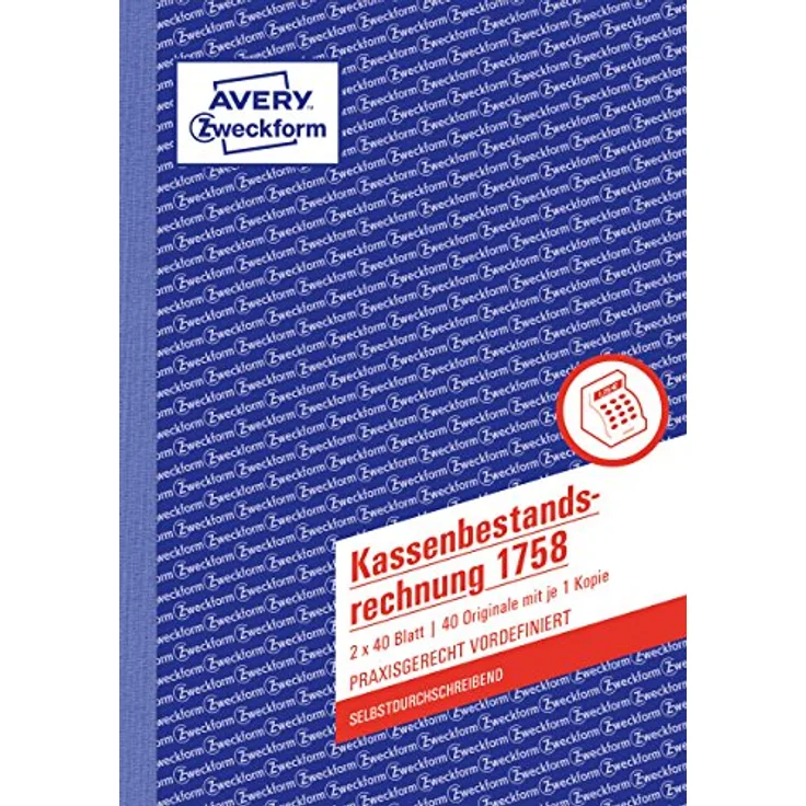 Avery Zweckform Kassenbericht Formularblock A5, 2x40 Blatt, selbstdurchschreibend mit Ausfüllhilfe