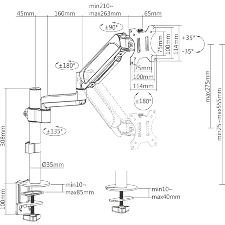 VALUE LCD-Arm Trägerstange, 4 Gelenke, Tischmontage – Bild 3