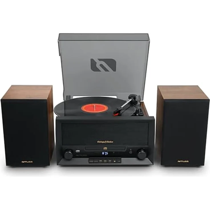 MUSE MT-120 MB Stereo-Mikrosystem mit Lautsprechern, Plattenspieler, Radio, Bluetooth, USB, AUX, CD Holz/Schwarz - Retro-Design, hochwertiges Echtholzgehäuse, vielseitige Anschlussmöglichkeiten – Bild 2