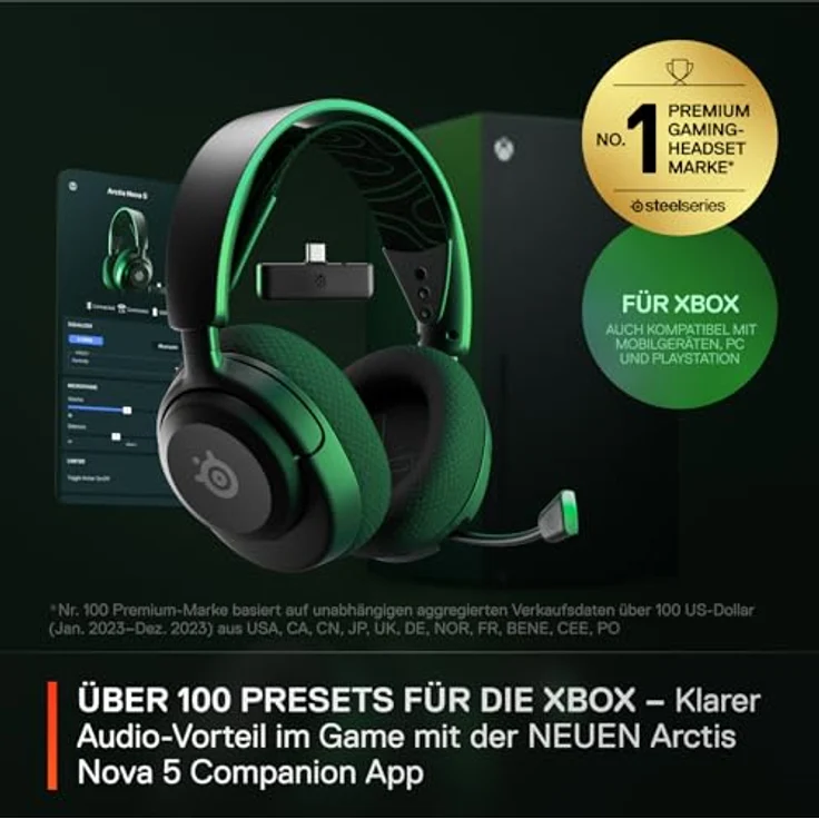 SteelSeries Arctis Nova 5X Wireless Xbox Gaming Headset – Magnetische Neodym-Treiber – 100+ Audio Presets – 60 Std. Akkulaufzeit – 2,4 GHz / BT – ClearCast Gen2.X Mik – Für Xbox, PS, PC, Switch, Handy – Bild 2