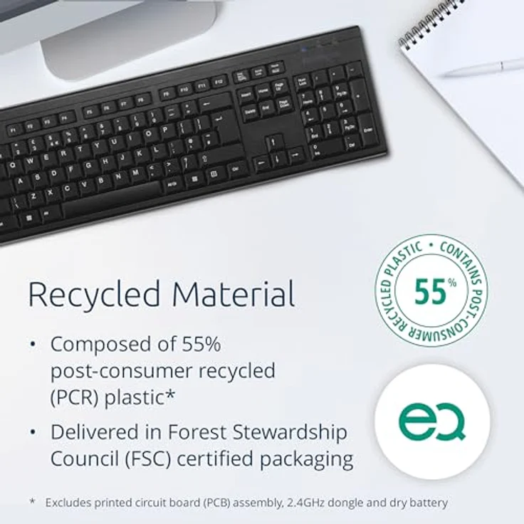 Kensington KB150 EQ Kabellose Tastatur, QWERTZ, mit USB-A-Nano-Empfänger, aus recyceltem Material, Schwarz – Bild 2
