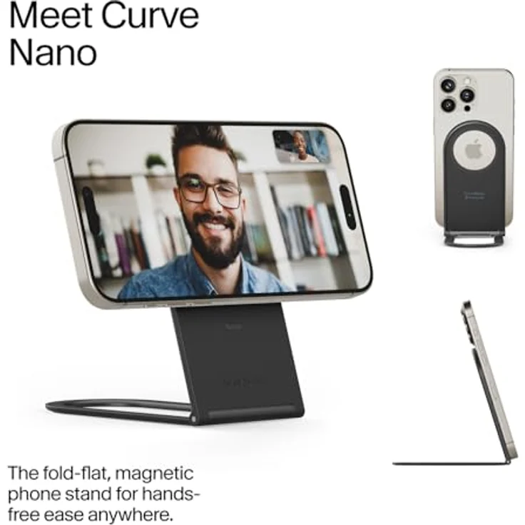 TwelveSouth Curve Nano, faltbare Smartphone Halterung mit Magnet und verstellbarem Scharnier, Grau – Bild 2