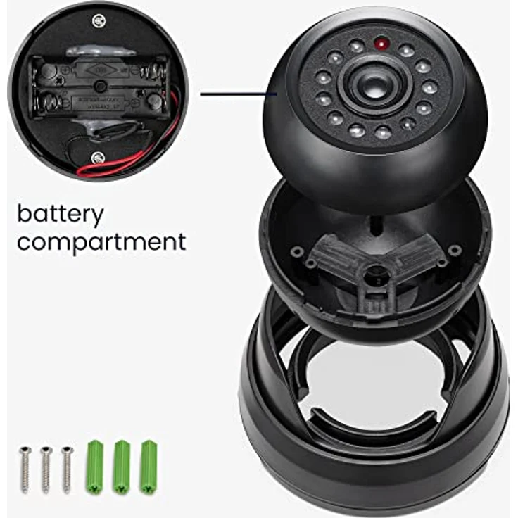 kwmobile 2X Dummy Kamera für Deckenunterbau - mit LED Licht - Dome Überwachungskamera Attrappe - täuschend echte Fake Security Camera in Schwarz – Bild 3