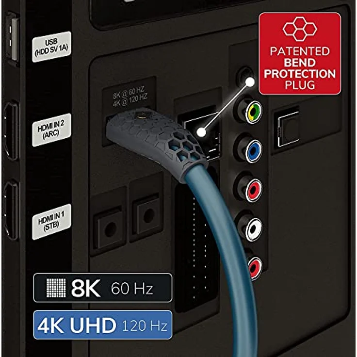 OEHLBACH Flex Evolution HDMI Kabel - Patent - Knickschutz Gewebemantel - 8K Ultra High-Speed HDMI-Kabel - 8K FUHD 60Hz 4320p - 4K 120Hz 2160p - 48Gbit-s (21:9 Cinema, 3D, Dolby Vision, Dynamic HDR 10+, VRR, eARC, UHD2) 3 m – Bild 6