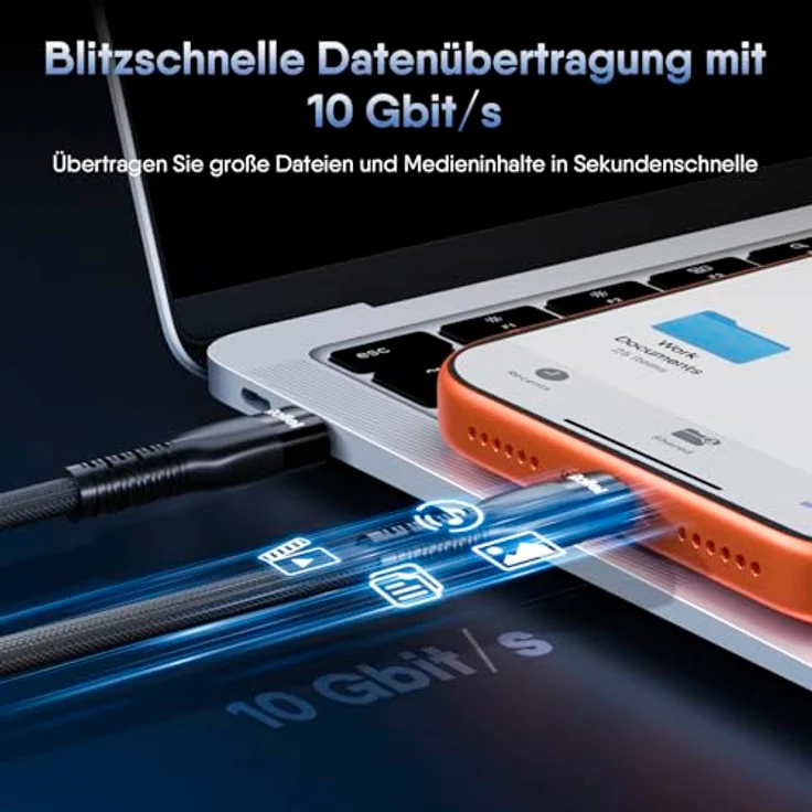 Rollei USB C Kabel 100W, USB C auf USB C PD Schnellladekabel, 10 Gbps Datenrate, geflochtenes Nylonkabel, 1,2 m, kompatibel mit iPhone 17/16/15 Pro Max, Samsung Galaxy S25/S24, MacBook Air/Pro – Bild 3