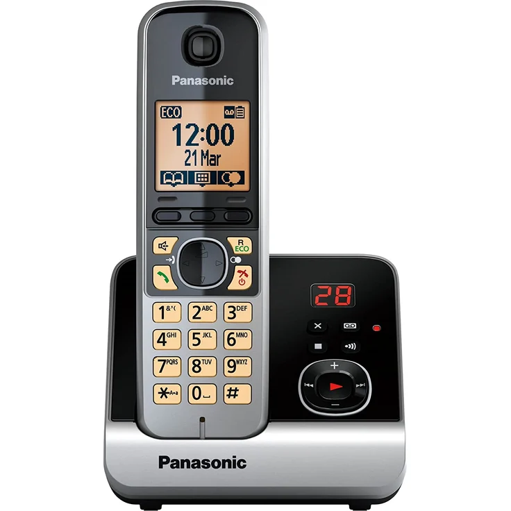 Panasonic KX-TG6721GB Schnurlostelefon, 4,6 cm (1,8 Zoll) Display, Smart-Taste, Freisprechen, Anrufbeantworter, schwarz/silber – Bild 1