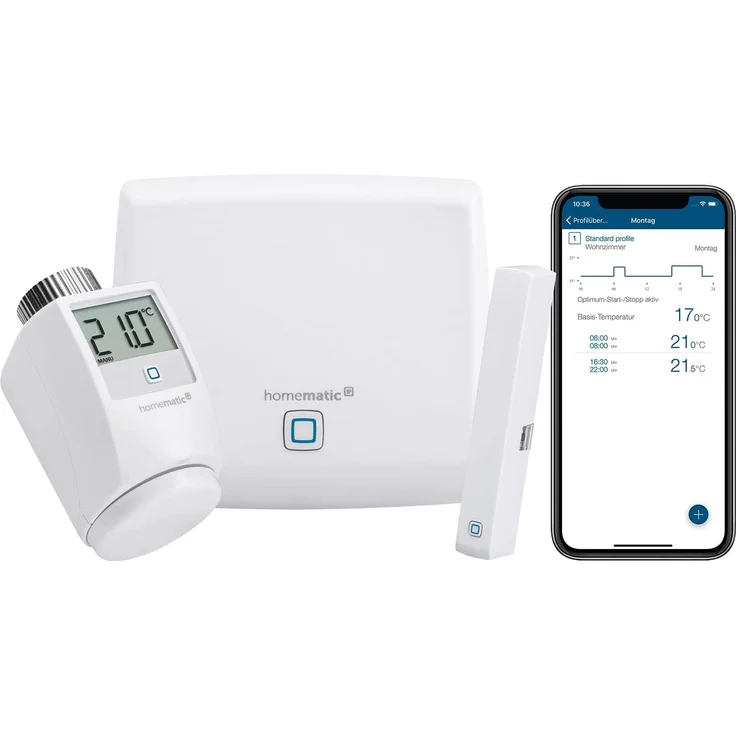 Homematic IP HmIP-SK1 Smart Home Starter Set Raumklima, digitaler Thermostat Heizung, Steuerung per App, Amazon Alexa & Google Assistant, einfache Installation, Energie sparen, Thermostat und Fenstersensor (142546A0) – Bild 1
