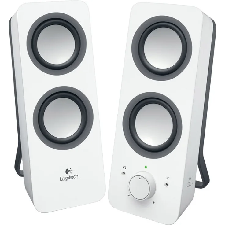 Logitech Z200 Kabelloser PC-Lautsprecher, 2.0 Stereo Sound, 10 Watt Spitzenleistung, 3,5 mm Eingang, Kopfhörerbuchse, Easy-Switch Feature, EU Stecker, PC/TV/Tablet/Handy, Weiß