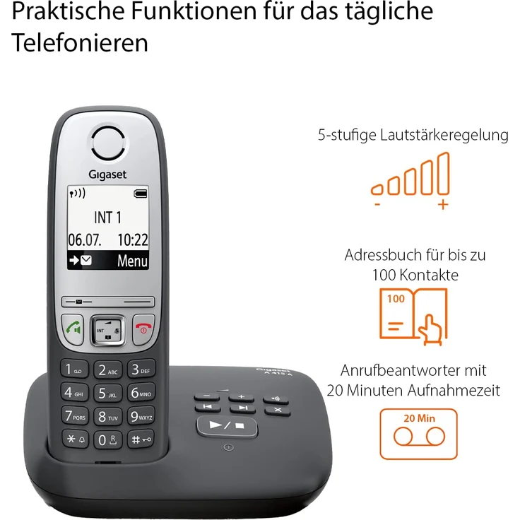 Gigaset A415A Duo, 2 Schnurlose DECT-Telefone mit Anrufbeantworter, Freisprechfunktion, Kurzwahltasten, Telefonbuch mit 100 Einträgen, kontrastreiches Grafik-Display und leichter Bedienung, schwarz – Bild 3