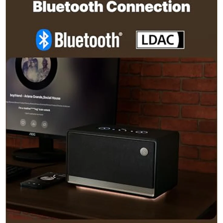 EDIFIER ES300, WLAN & Bluetooth Lautsprecher mit 60W Hi-Res Audio, AirPlay 2, LDAC, 12h Akku, Multiroom, USB & AUX, Holzgehäuse und Ambientebeleuchtung, App-Steuerung, kabelloser Premium Speaker für Zuhause – Bild 2