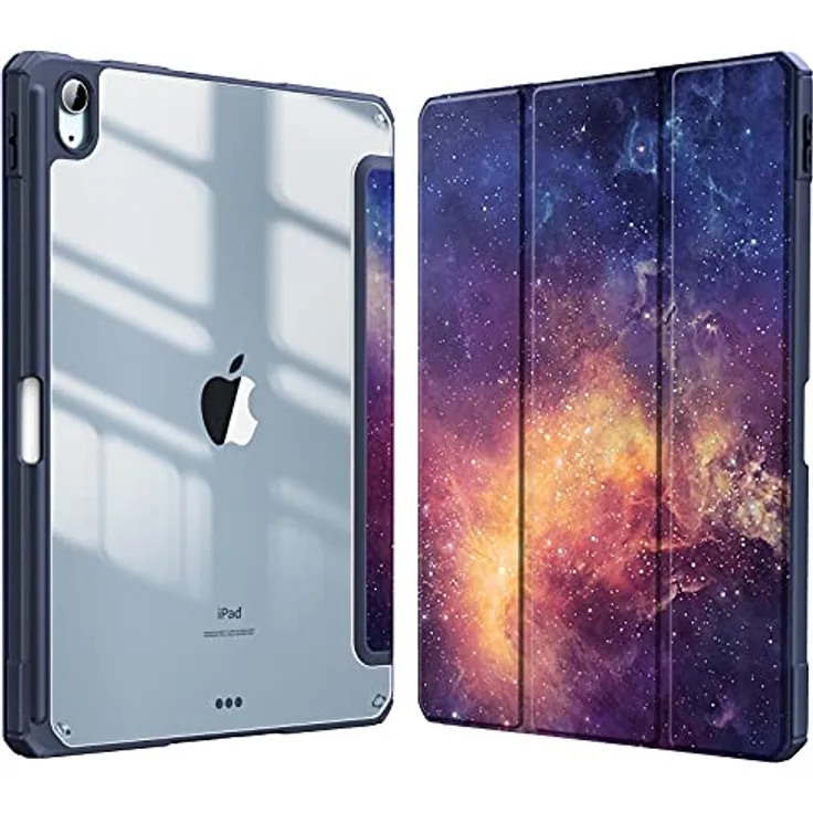FINTIE Hybrid Hülle für iPad Air 11 Zoll M3/M2 2024, iPad Air 5/4 Gen (2022/2020) - Stoßfeste Schutzhülle mit transparentem Rückenteil und Stifthalter, Galaxie