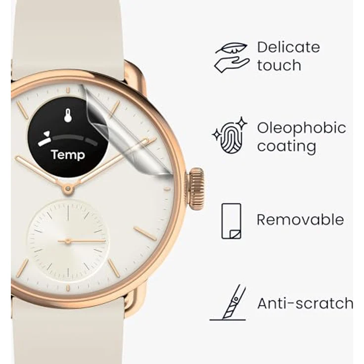 kwmobile 3x Transparente Displayschutzfolie für Withings Scanwatch 2 38mm - Ultradünner Schutz vor Kratzern und Schmutz, einfache Blasenfreie Anbringung – Bild 2