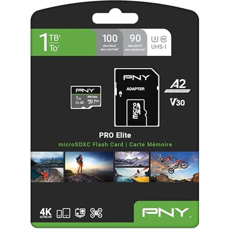 PNY PRO Elite 1TB microSDXC-Speicherkarte + SD-Adapter mit A2 App Performance + 100MB-s Lesegeschwindigkeit, Klasse 10 UHS-I, U3, V30 für 4K-Video – Bild 5