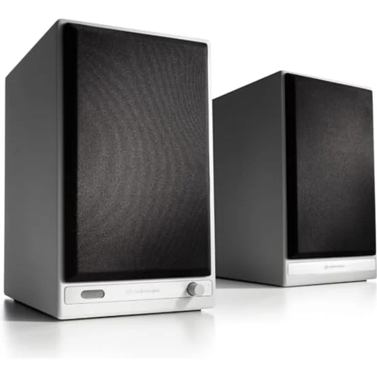 Audioengine HD6 Wireless Speakers, 150W Bluetooth Regal-Lautsprecher mit 24-Bit DAC, AUX, Optical, RCA, weiße Holzoptik, Paar – Bild 3