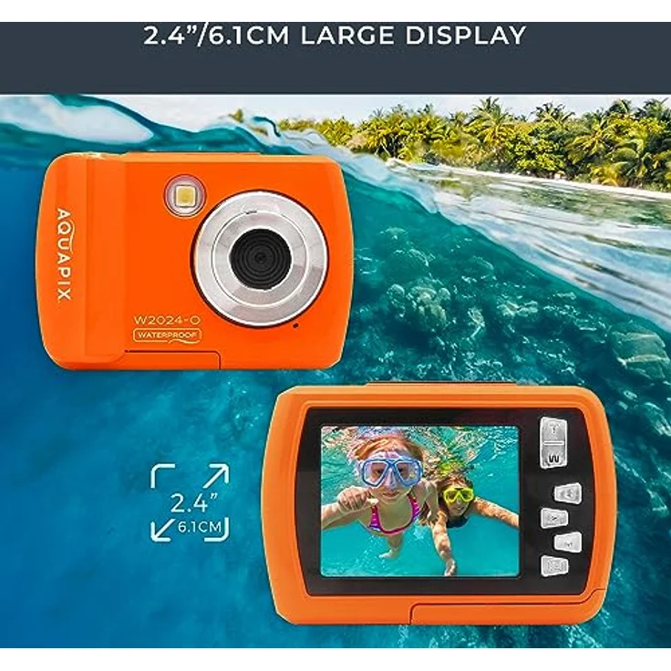 Aquapix W2024 'Splash' Unterwasserkamera, Wasserfest bis 3m, 2.4" Display, Auflösung bis 16 MP, 8x Digital-Zoom, 5MP Sensor, Orange - Preisvergleich – Bild 3