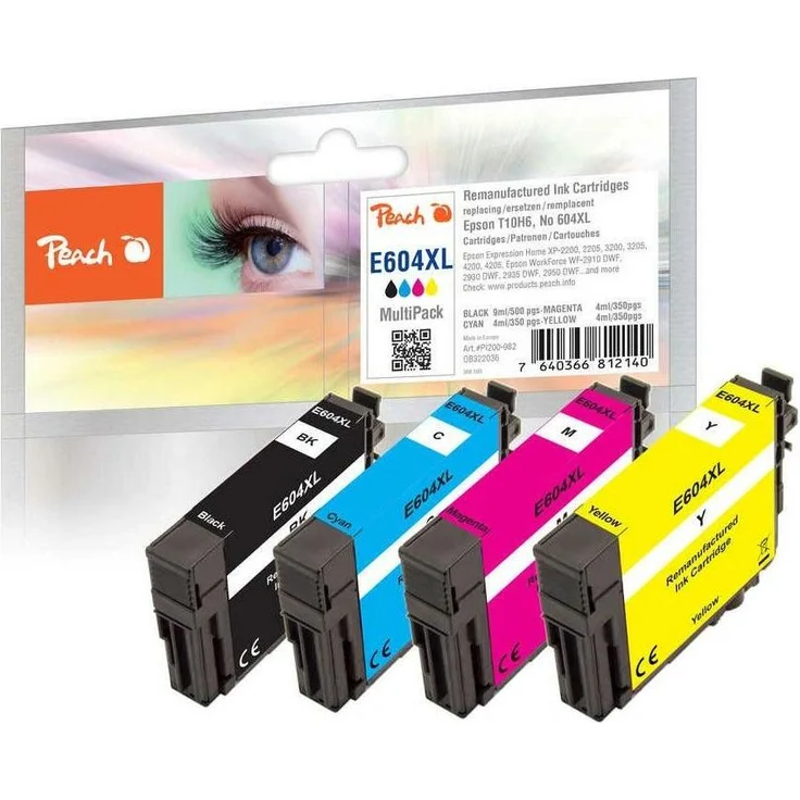Peach Epson Nr. 604XL MultiPackPlus, wiederaufbereitete Druckerpatronen, 4 Farben (M, C, Y, BK), hohe Druckqualität, umweltfreundlich