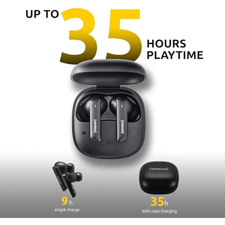 Intenso True Wireless Kopfhörer Buds Pro T500AE schwarz, Spritzwasserschutz, Ergonomische Passform, Touchsteuerung, Akkulaufzeit bis zu 9 Stunden – Bild 4