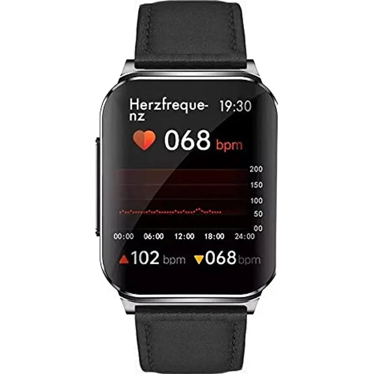 Knauermann PRO 2 Plus, Smartwatch mit Lederarmband, EKG-Sensor, Blutsauerstoffmessung, Benachrichtigungen für Anrufe und Nachrichten
