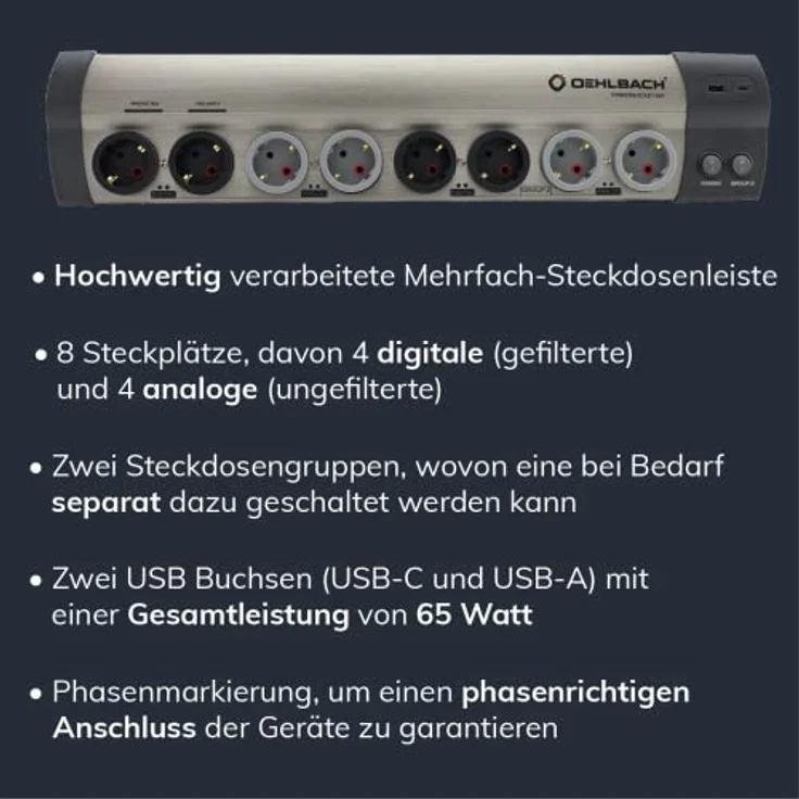 Oehlbach Steckdosenleiste D1C17031 mit Schalter Anthrazit USB-C/A Buchsen 8-fach – Bild 5