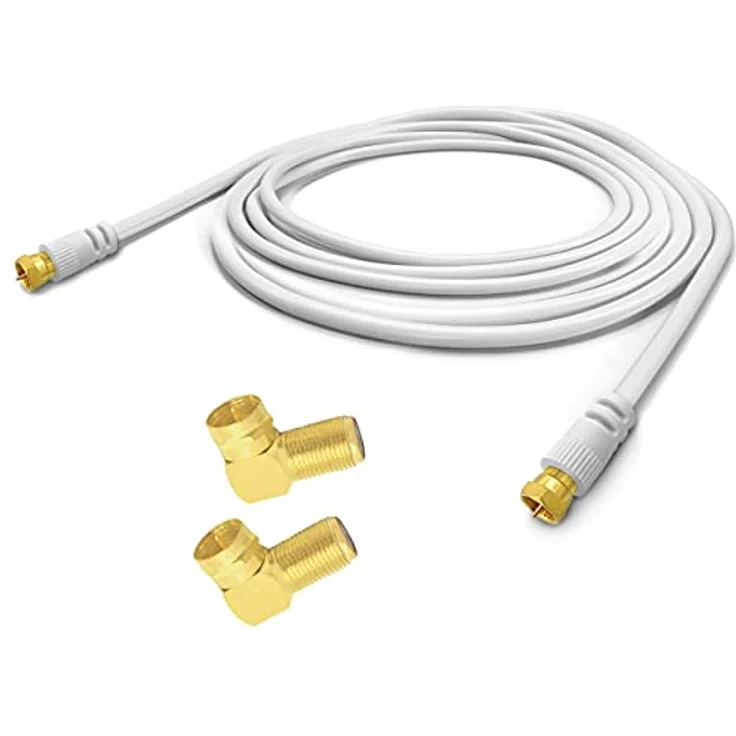 ARLI 1m HD Sat Doppel Winkel Anschlusskabel, max. 135 dB 5-fach geschirmt, vergoldete F-Stecker & Winkeladapter, für DVB-S2 DVB-T2 4K 8K HDTV, weiß – Bild 3
