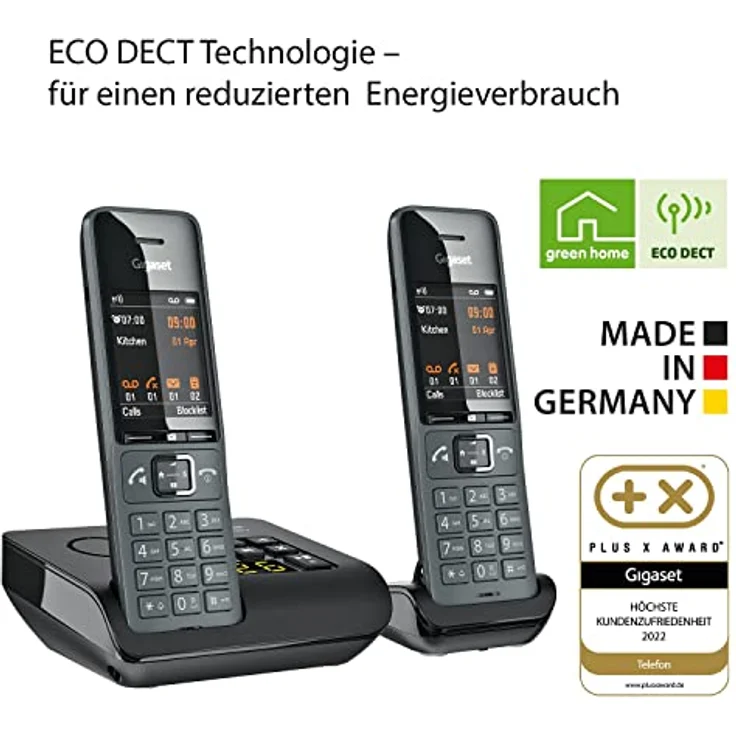 Gigaset Comfort 520A Duo - 2 Schnurlose DECT-Telefone mit Anrufbeantworter - Elegantes Design - Beste Audioqualität mit Freisprechfunktion - Anrufschutz - Adressbuch 200 Kontakten, titan-schwarz – Bild 5