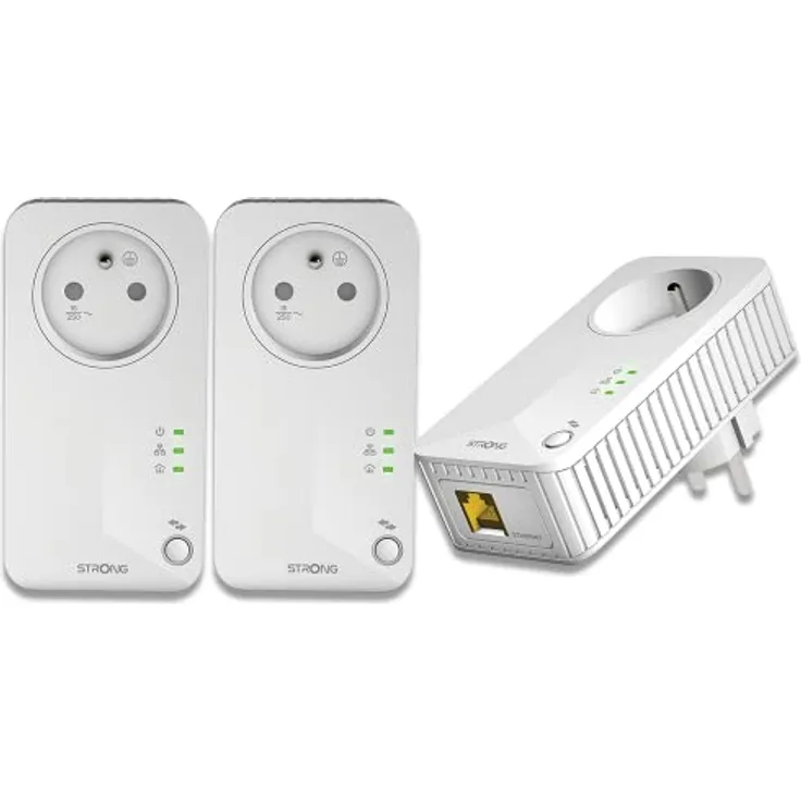 STRONG 3 CPL600 Mbps, gefilterte Steckdose und Ethernet-Port, kompatibel mit Internet-Boxs, ideal für MultiTV, HD-Streaming, Keine Konfiguration, sofort einsatzbereit