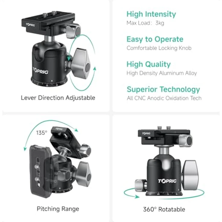Accsoon Toprig Ball Head Stativhalterung, vielseitig einsetzbar für DSLR-Kameras und Camcorder – Bild 3