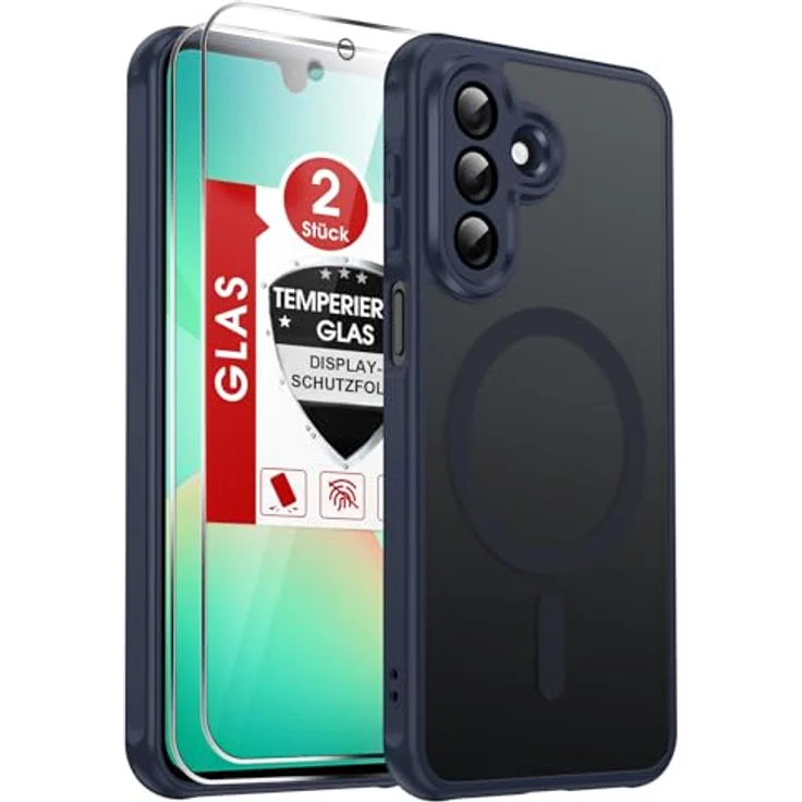 LeYi Magnetische Handyhülle für Samsung Galaxy A27 5G, Militärschutz mit 2 Stück Schutzfolie, Mattes Durchscheinendes Case Cover, Blau – Bild 1