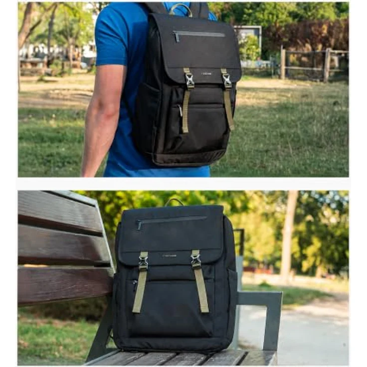 Natec Niala Laptop Rucksack 15,6 Zoll, 18 L, urbaner Rucksack aus 100% recyceltem Polyester, spritzwassergeschützt, Schwarz-Grün – Bild 2