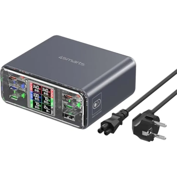 4smarts 540360, USB Ladegerät mit 360 W Leistung, 6 Anschlüsse, Schnellladefunktion, Grau