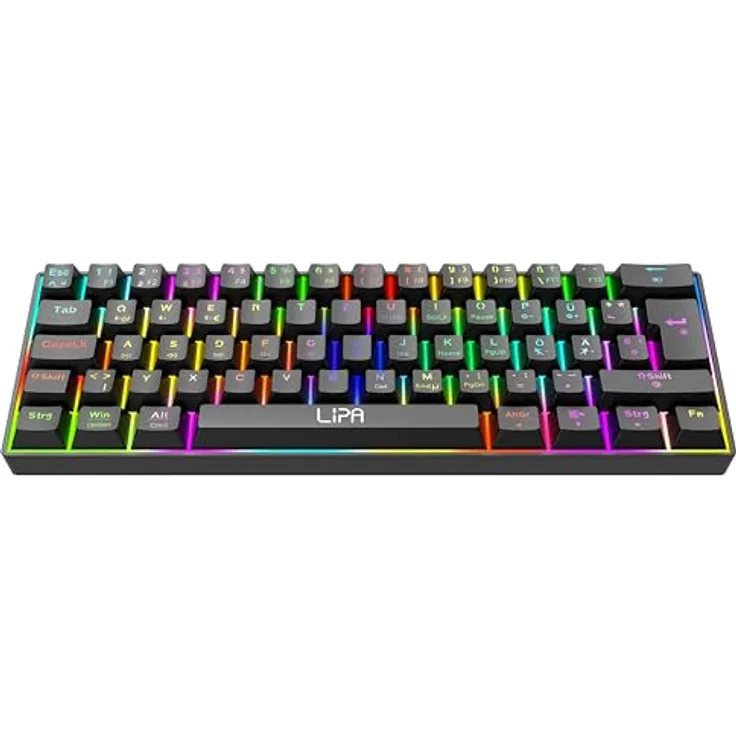 Lipa X23 Gaming Keyboard Schwarz - Kabellos - RGB-Beleuchtung - Tri-Mode - 61 Mechanische Tasten - FN Multitasten - Brown Switches - Ergonomisch