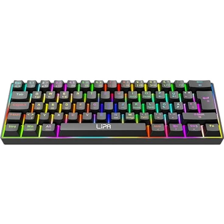 Lipa X23 Gaming Keyboard Schwarz - Kabellos - RGB-Beleuchtung - Tri-Mode - 61 Mechanische Tasten - FN Multitasten - Brown Switches - Ergonomisch – Bild 1