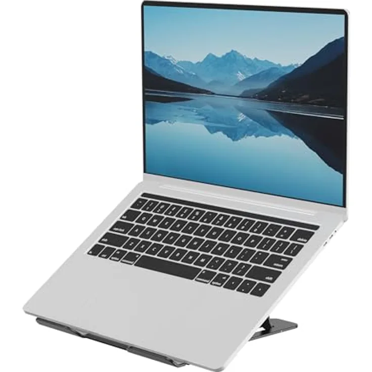 Fellowes Alumia™ Tragbarer Laptopständer, ergonomisch, höhen- & winkelverstellbar, faltbar, aus recyceltem Aluminium, schwarz, für Büro, Zuhause & Hybridarbeit