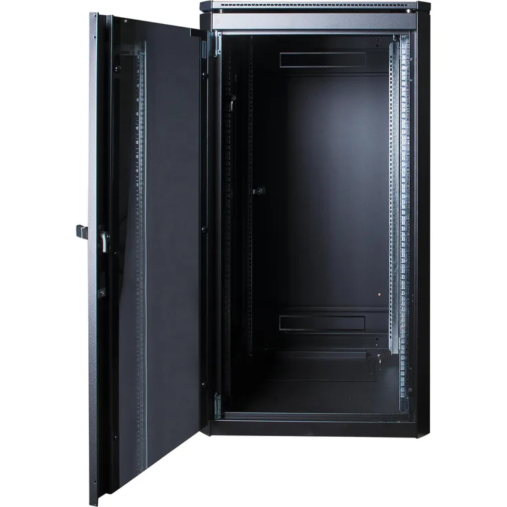 Logon 22U Serverschrank, 19 Zoll Rack W=600mm D=800mm H=1164mm, Schwarz, max. 600 kg, IP40, mit Sperrschloss und verbessertem Kabelmanagement