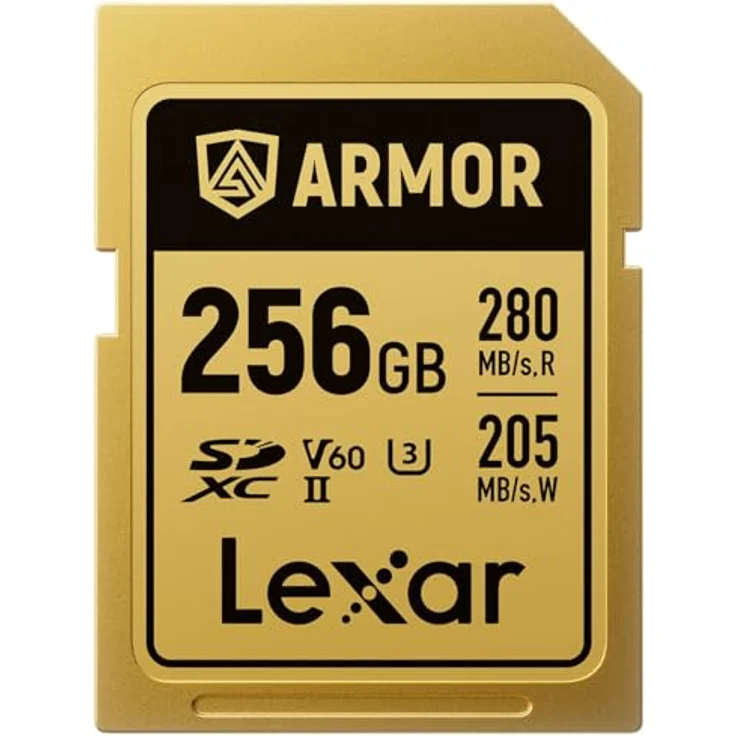 Lexar SDXC Pro Gold Series ARMOR UHS-II V60, 256 GB Speicherkarte mit Edelstahlkern, IP68 wasserdicht und stoßfest, Lesegeschwindigkeit bis zu 280 MB/s – Bild 1