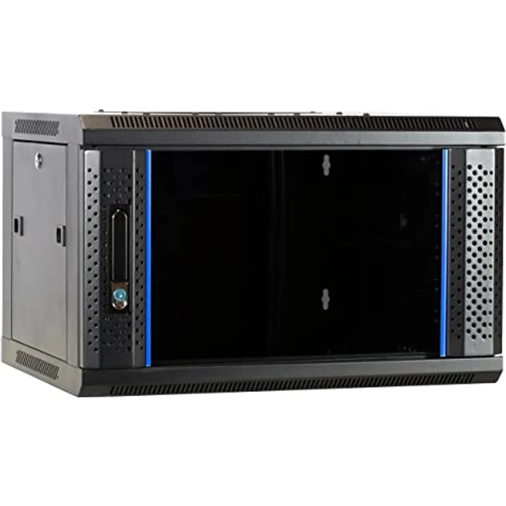DSIT 6HE Netzwerkschrank (Serverschrank) 19 Zoll Wandmontage - mit Glastür (BxTxH) 600 x 450 x 367mm - Schwarz - Abschließbar - Traglast 60 kg - Robuste Konstruktion – Bild 1