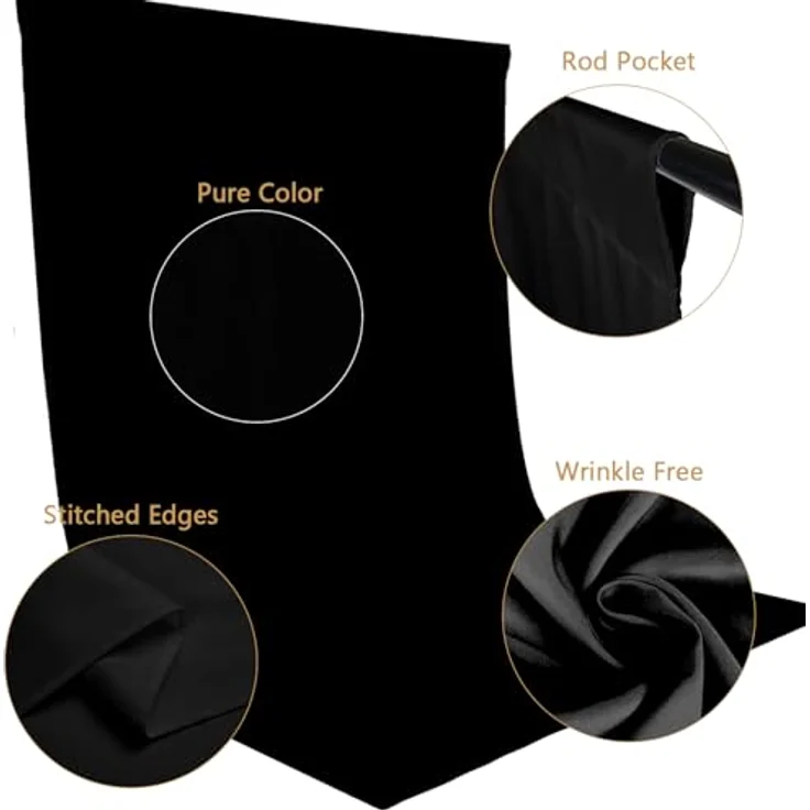Zdada Fotohintergrund Schwarz 1.5x2.1M, Faltbarer, Waschbarer Polyester Studiohintergrund mit Rod Pocket Design für Fotostudio, Video, Live Streaming, Gaming – Bild 4