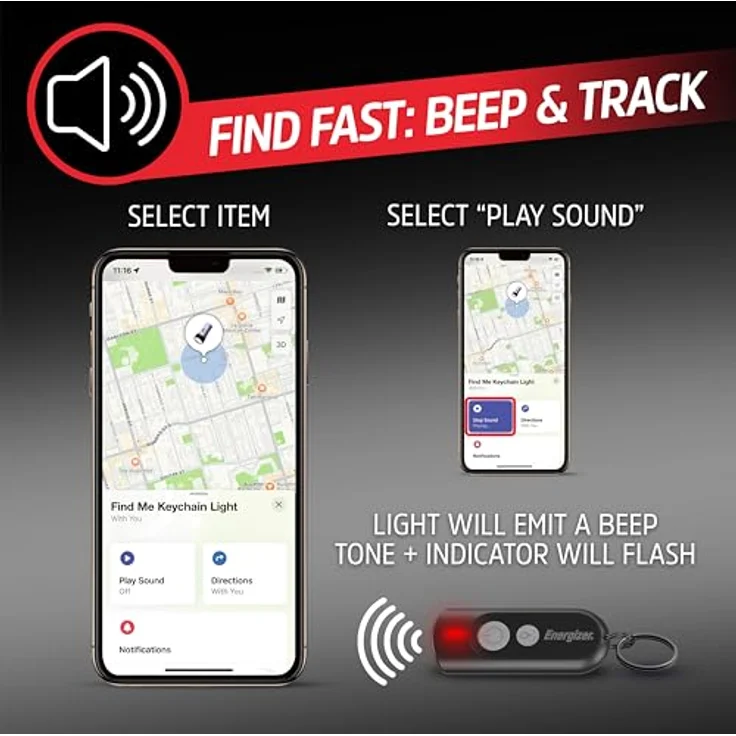 Energizer Find My Key Finder, Bluetooth Schlüsselanhänger Tracker mit integriertem LED-Licht, kompatibel mit Apple Find My für Schlüssel, Taschen & Rucksäcke – Bild 3