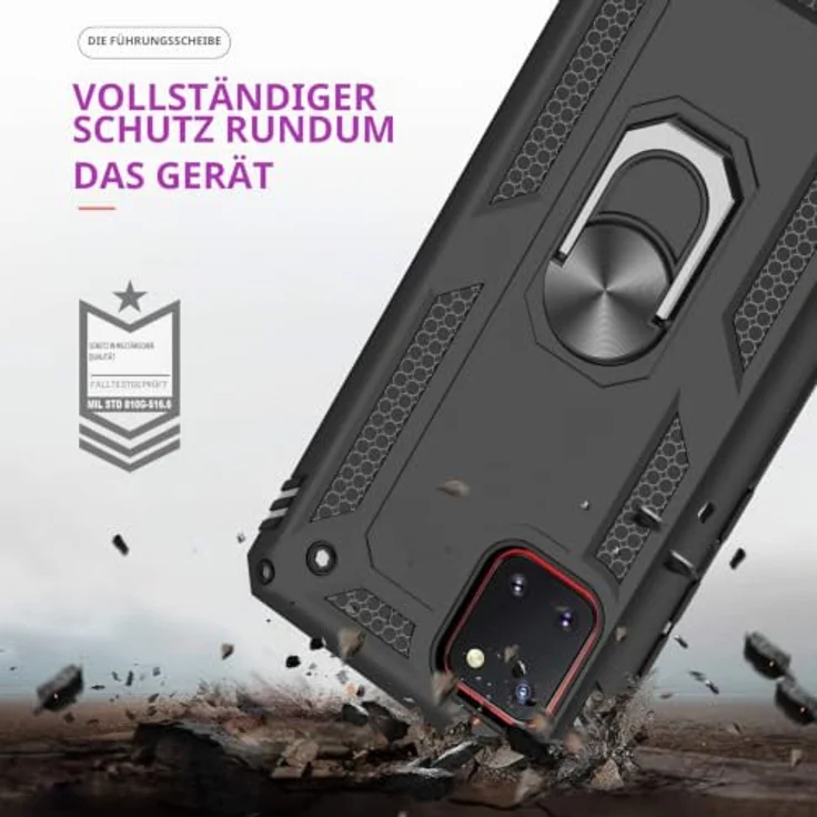 LeYi Hülle für Samsung Galaxy Note 10 Lite/A81, 360 Grad Ring Halter mit Panzerglas Schutzfolie, Schwarz, Stoßdämpfende Bumper Schutzhülle – Bild 4