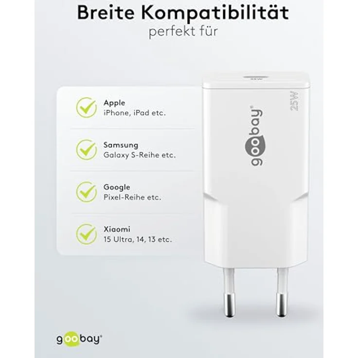 goobay USB C Ladegerät Slim 25W, Weiß - Adapter mit GaN-Technologie, Power Delivery, kompaktes Schnellladegerät für Smartphone, Tablet und Smartwatch, kompatibel mit Apple und Samsung – Bild 10