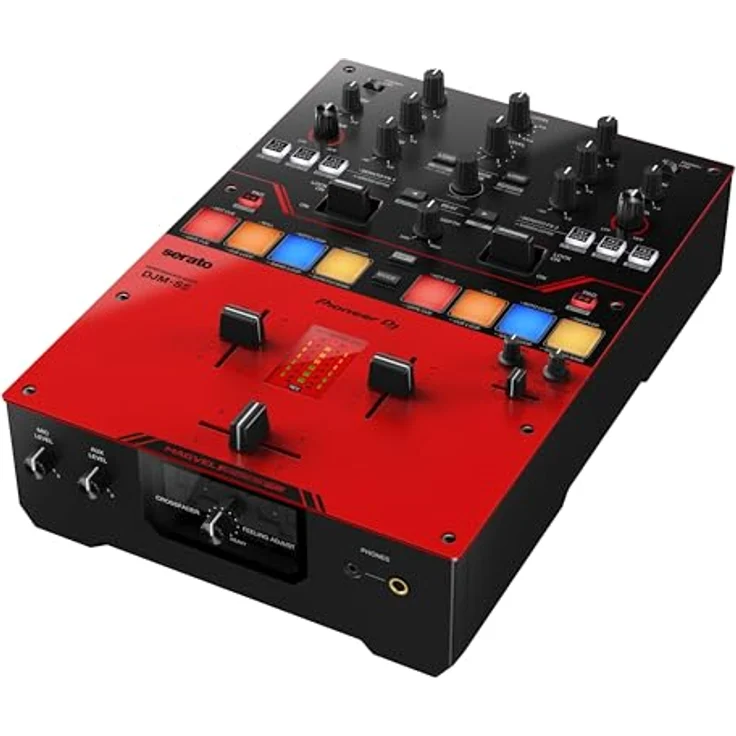 Pioneer DJ DJM-S5 Battlemixer, 2-Kanal Mischpult mit MAGVEL FADER PRO, Effekten und integriertem Audio-Interface, Schwarz, Rot – Bild 1