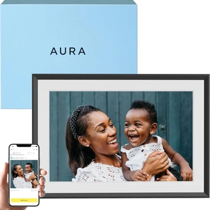 Aura Carver Intelligenter digitaler Bilderrahmen 10,1 Zoll HD WLAN Cloud Digitaler Fotorahmen, Kostenloser unbegrenzter Speicherplatz, Fotos von überall aus senden – Gravel with White Mat – Bild 1