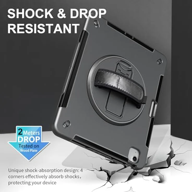 honju FIT Rugged Kickstand/Handstrap Case für Apple iPad Air 13" (2026 & 2025) / Pro 12,9" (2018-2022), drehbare Handschlaufe, Apple Pencil Halterung, schwarz – Bild 4