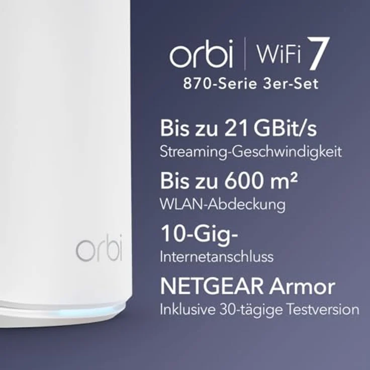 Netgear Orbi 870 Tri-Band WiFi 7-Mesh-Netzwerksystem (RBE873) Router mit 2 Satelliten – Abdeckung von bis zu 600 m², für 150 Geräte – 10-Gig-Internetanschluss, max 21 GBit/s, Weiss – Bild 2