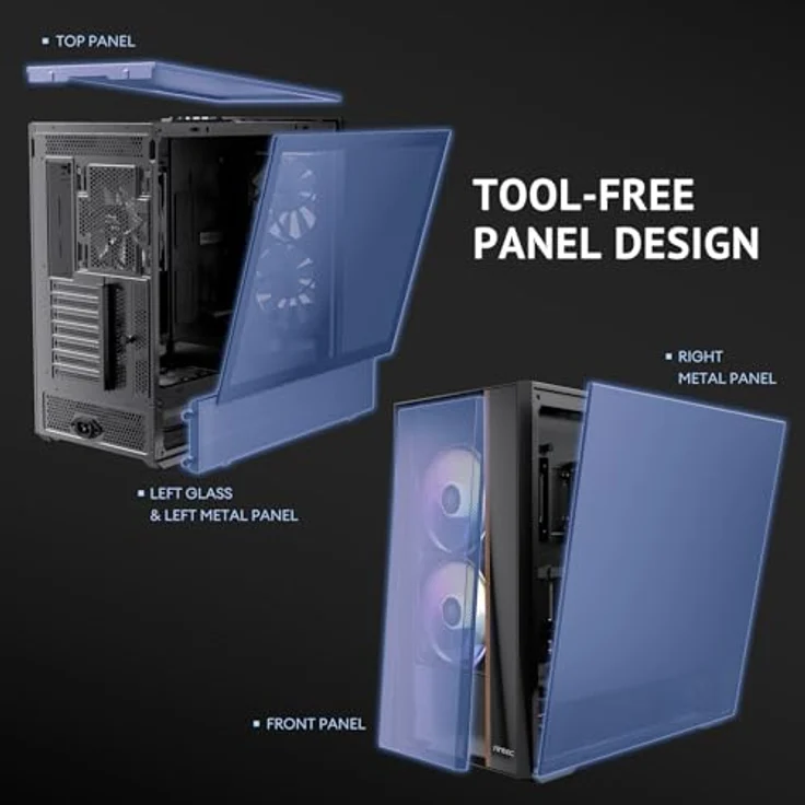 Antec FLUX Rear Midi Tower PC Gehäuse, ATX/Micro-ATX/ITX, schwarz, mit RGB-Beleuchtung und verbessertem Kabelmanagement – Bild 14
