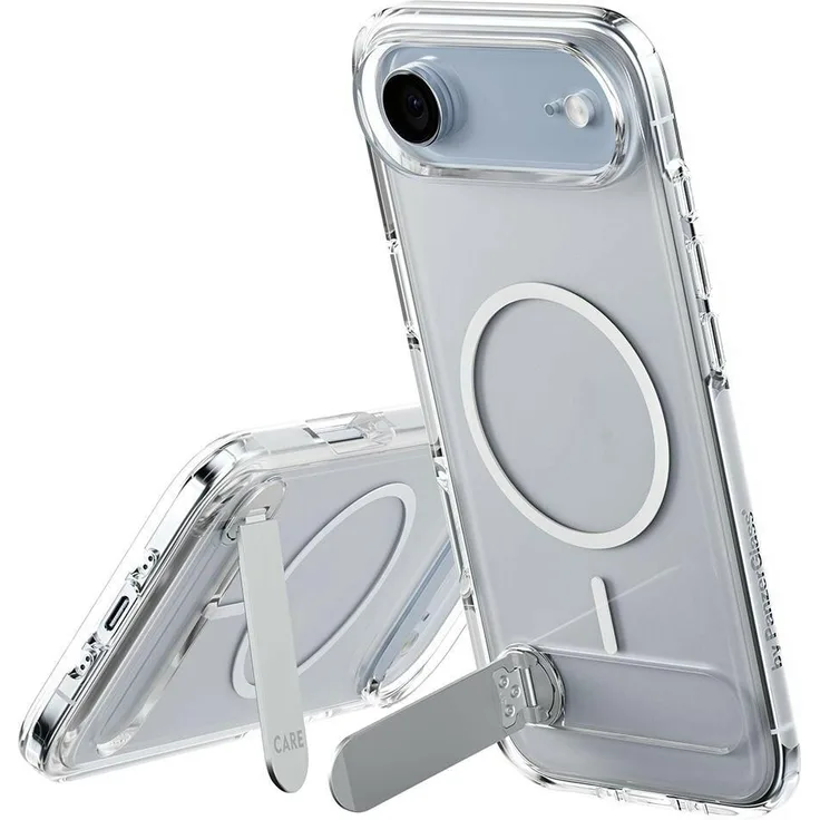 PanzerGlass Kickstand Case für Apple iPhone Air, transparente Smartphone-Hülle aus recyceltem Material mit Sturzsicherheit bis 4,8 Meter und Soft-touch-Oberfläche